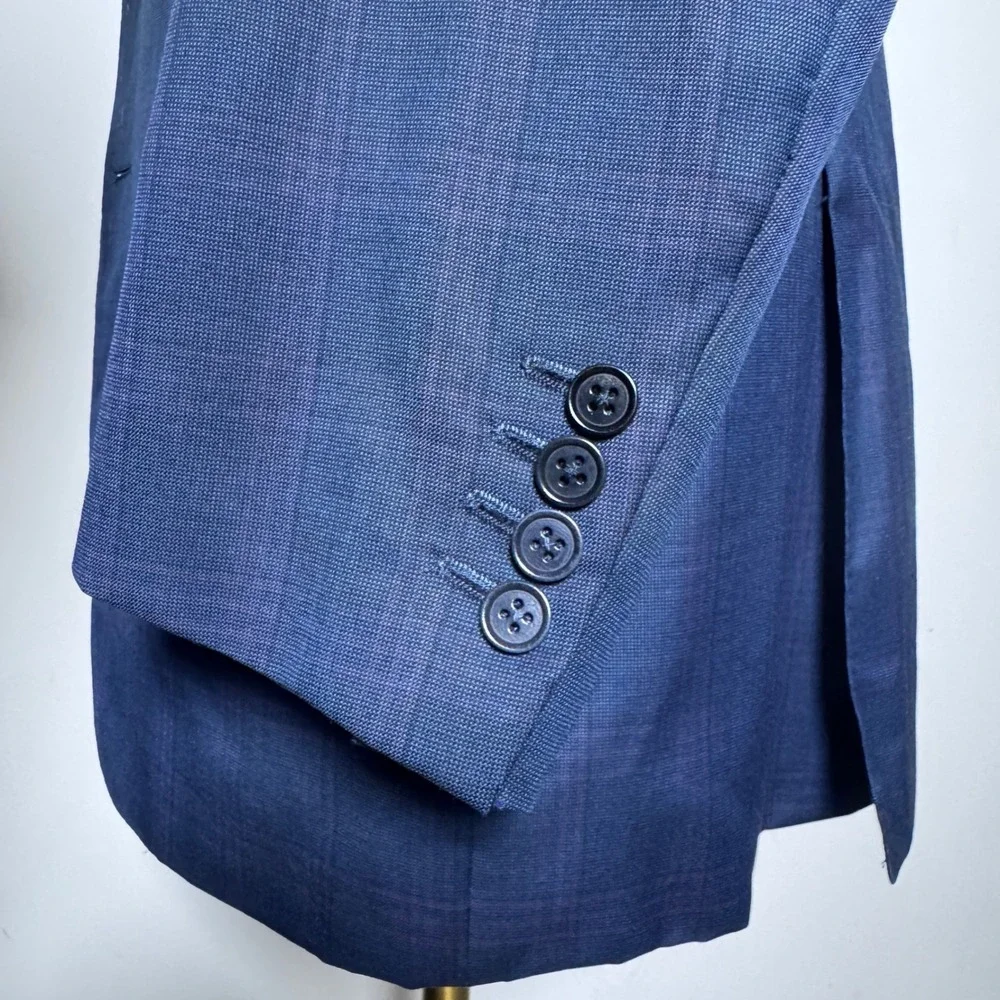 Canali Blazer Mens 42R Blue Plaid Wool Two Button Notch Lapel Made in Italy